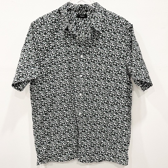 Theory Irving Slim Fit Angle Print Sport Shirt in Virdis Multi Short Sleeve XL - Picture 2 of 8